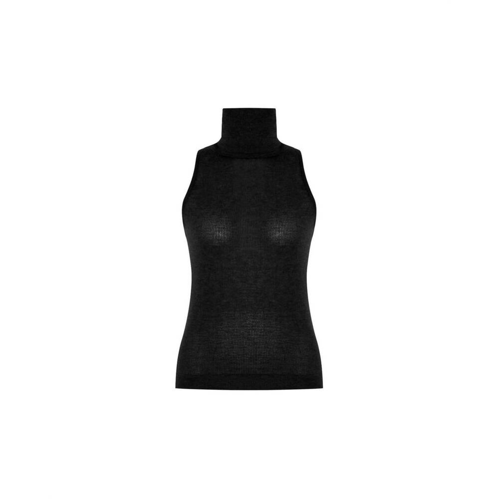 NEW THEO THE LABEL women's nomia sheer knit sleeveless turtleneck top in black